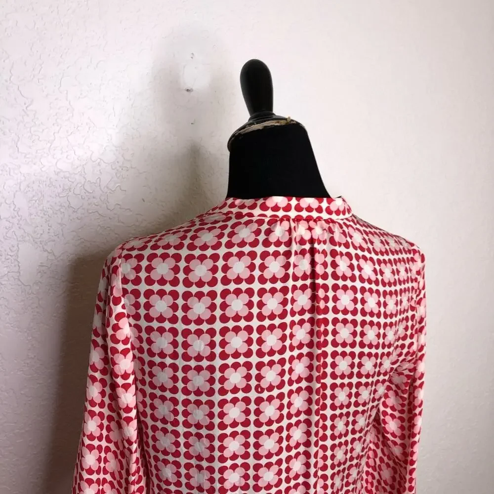 Boden red white pink floral silk drawstring waist shirt dress size 4R